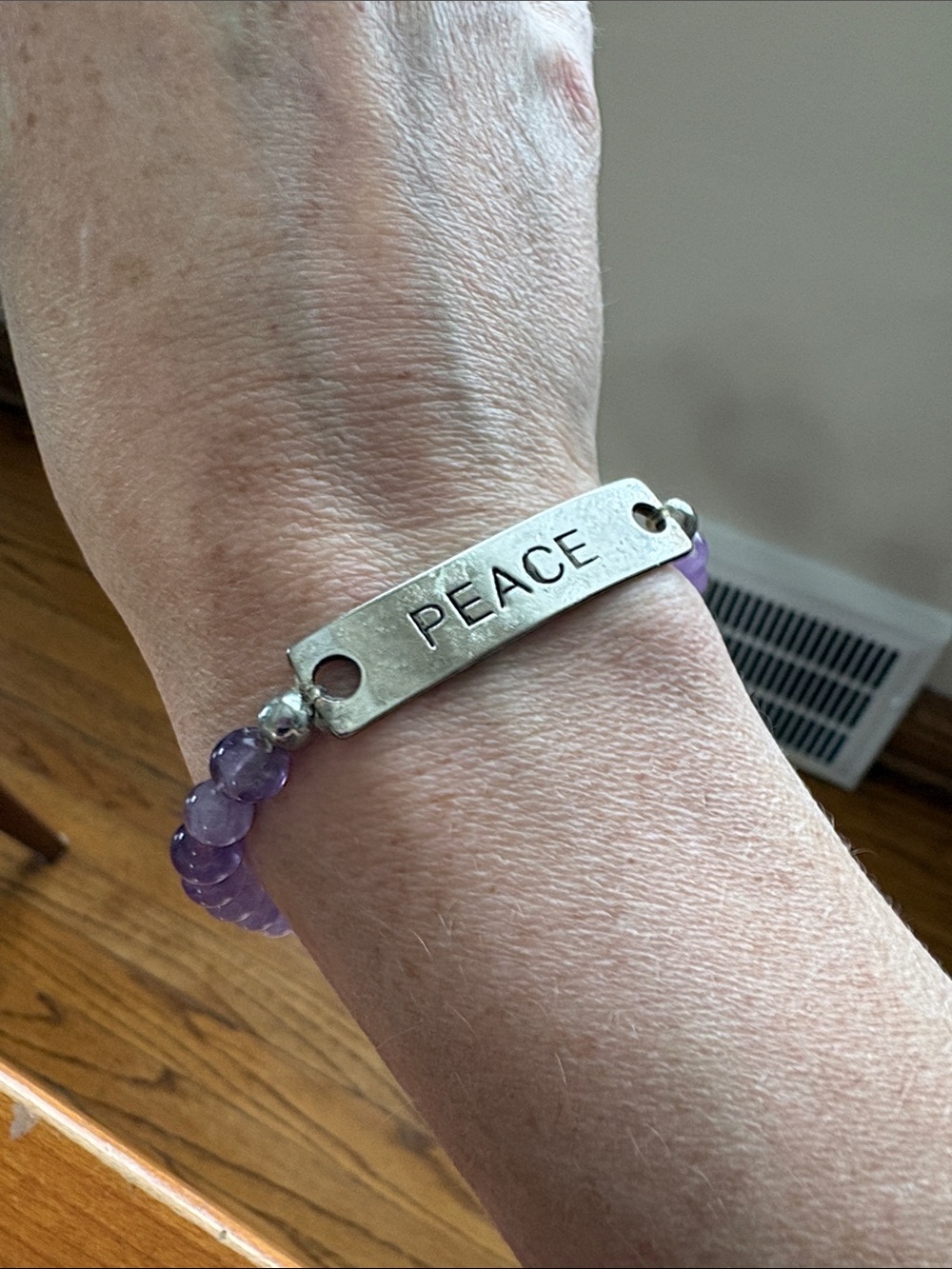 PEACE Purple Beaded Stretch Bracelet